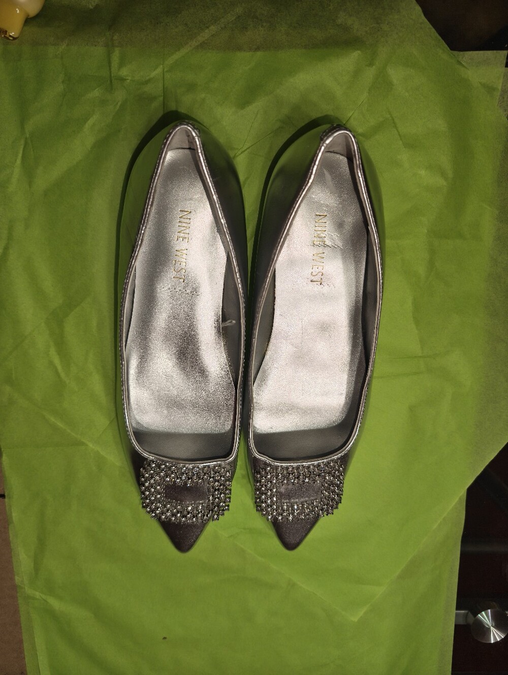 Nine West Silver Embellished Pointed Toe Flats